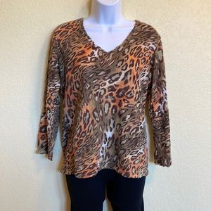 David Cline Women’s 3/4 Sleeve, V-Neck, Animal Print Top. Made in USA.